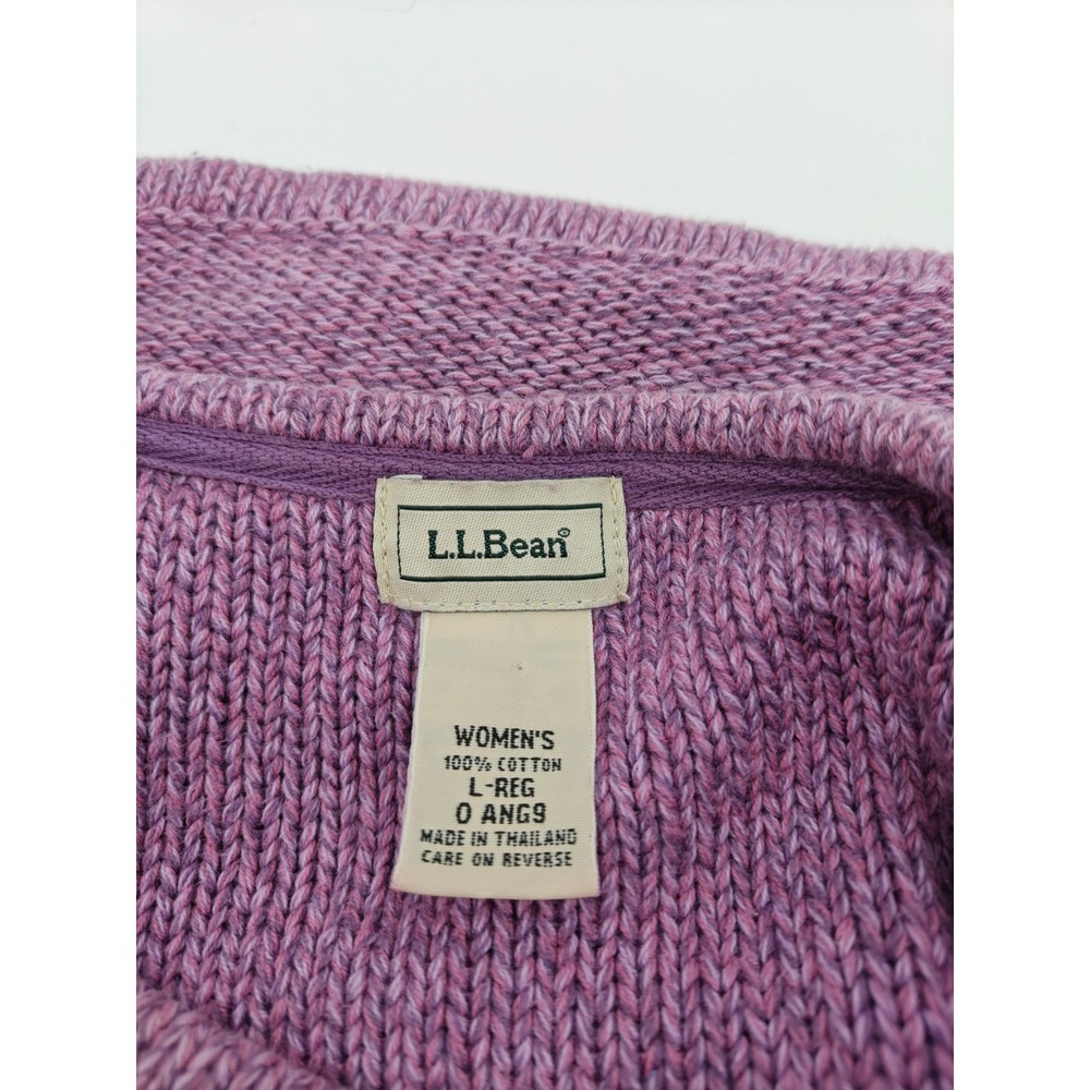 LL Bean Womens Purple Heather 100% Cotton Garter Stitch Crewneck Sweater Large - Picture 6 of 7